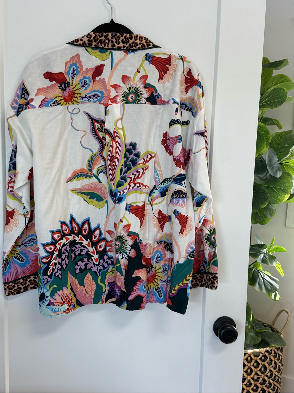 Anthropologie Multicolor Floral Button-Down Shirt with Leopard Trim - Picture 2 of 2